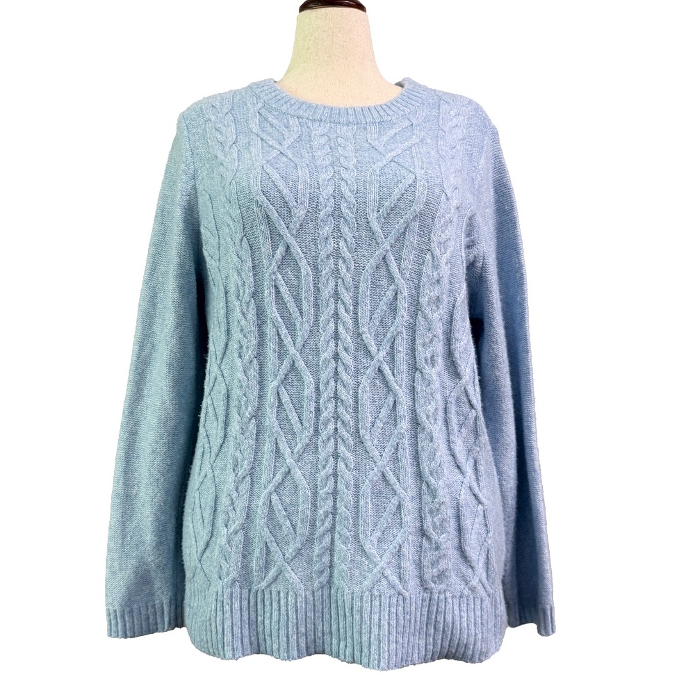 Plus Size 1X Croft & Barrow Cable Knit Crewneck Sweater — Light Blue